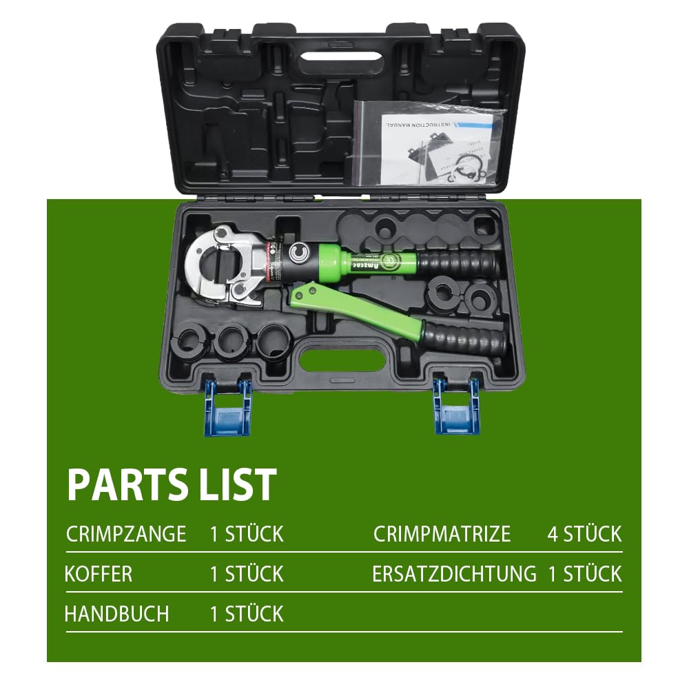 AMZCNC Profi Presszange V-Kontur(SC-Kontur) 12-15-18-22-28 Set Presswerkzeug mit 360° drehbarem Kopf, f. Kupferrohr, C-Stahl, Edelstahlrohr der V-Kontur, Backeneinsätze V12,V15,V18,V22,V28 incl.