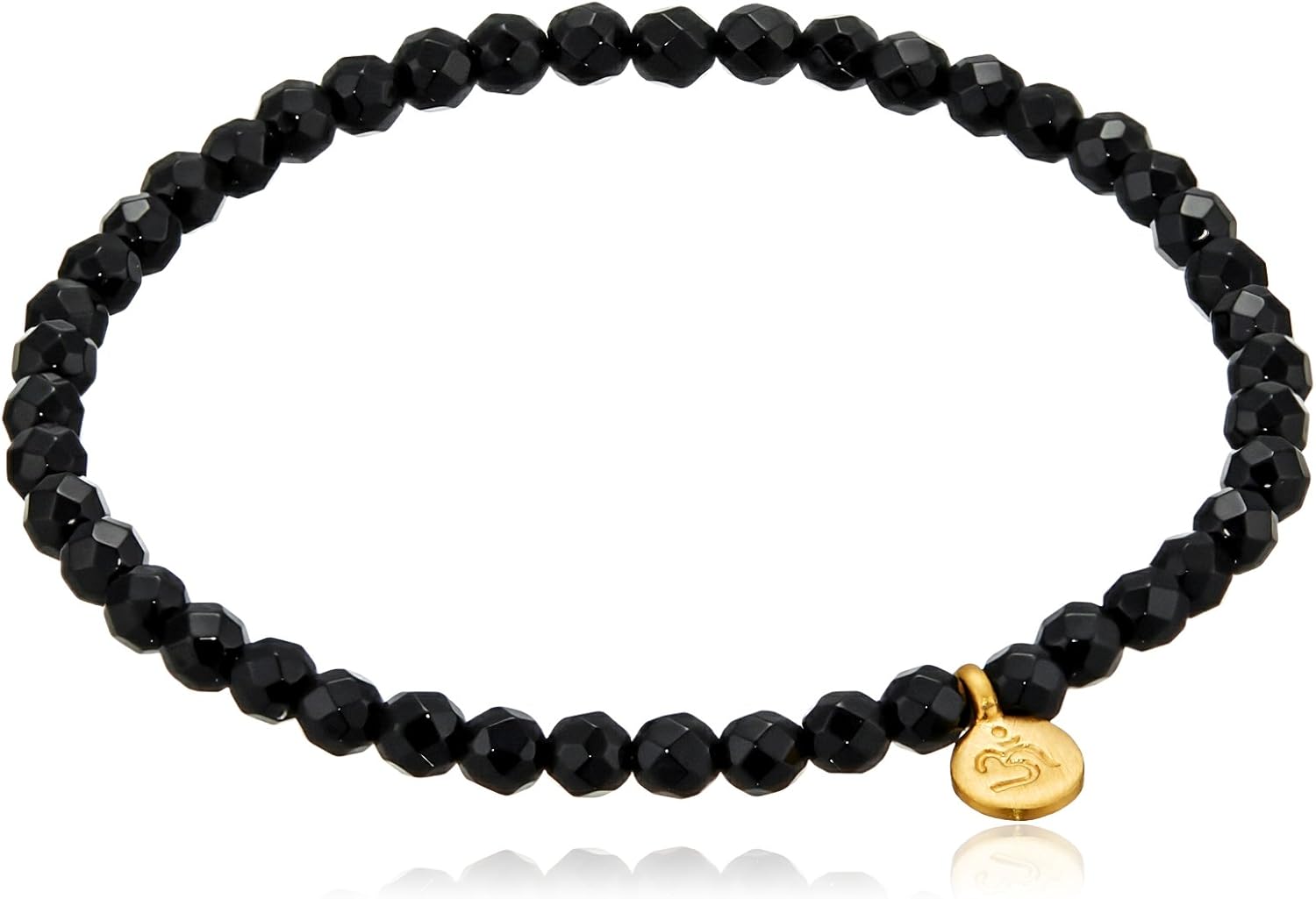 Satya Jewelry 4mm Black Onyx And 18k Award Mini Om Plated Gold Yellow Satya Jewelry 4mm Black Onyx And 18k Award Mini Om Plated Gold Yellow