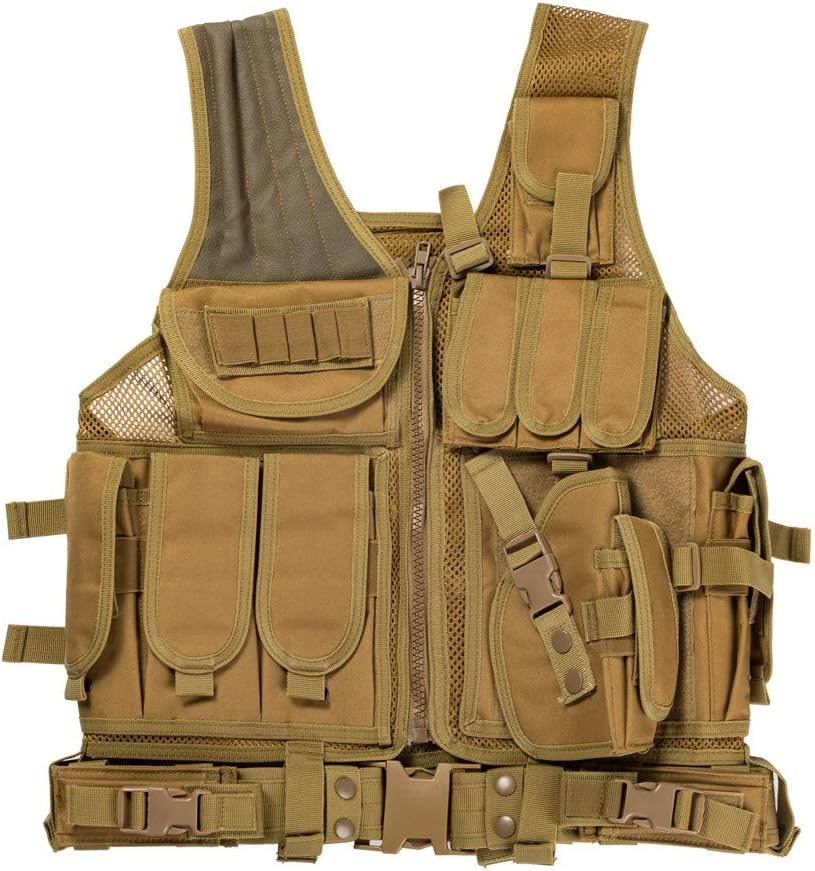Recreational Airsoft Paintball Gaming Activities MOLLE Game Adjustable Vest Detachable for Hunting Mountaineering Outdoors (Tan)