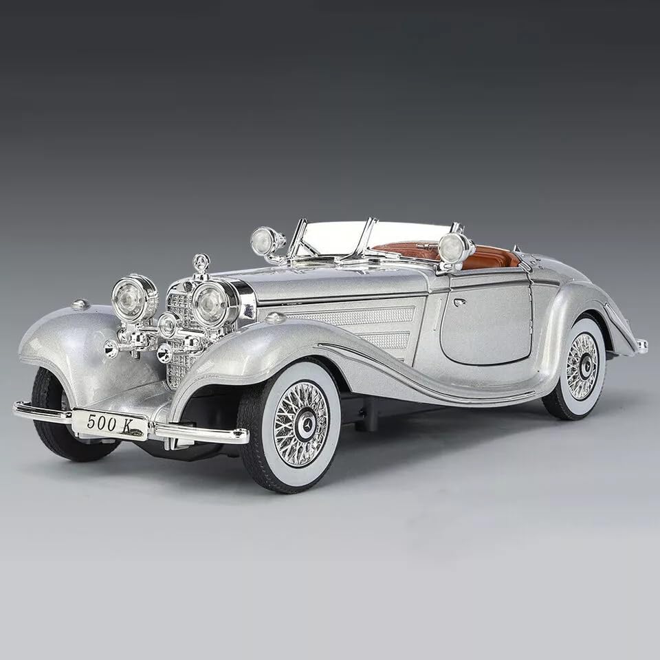 Image of Alokik Enterprise Compatible for 1:24 Mercedees Benz 500K Toy Car Model, Diecast Collectible Pull Back Model Car with Sound and Light, Toy Gift Vehicles for Adults Kids Boys Girls 【Silver Color】