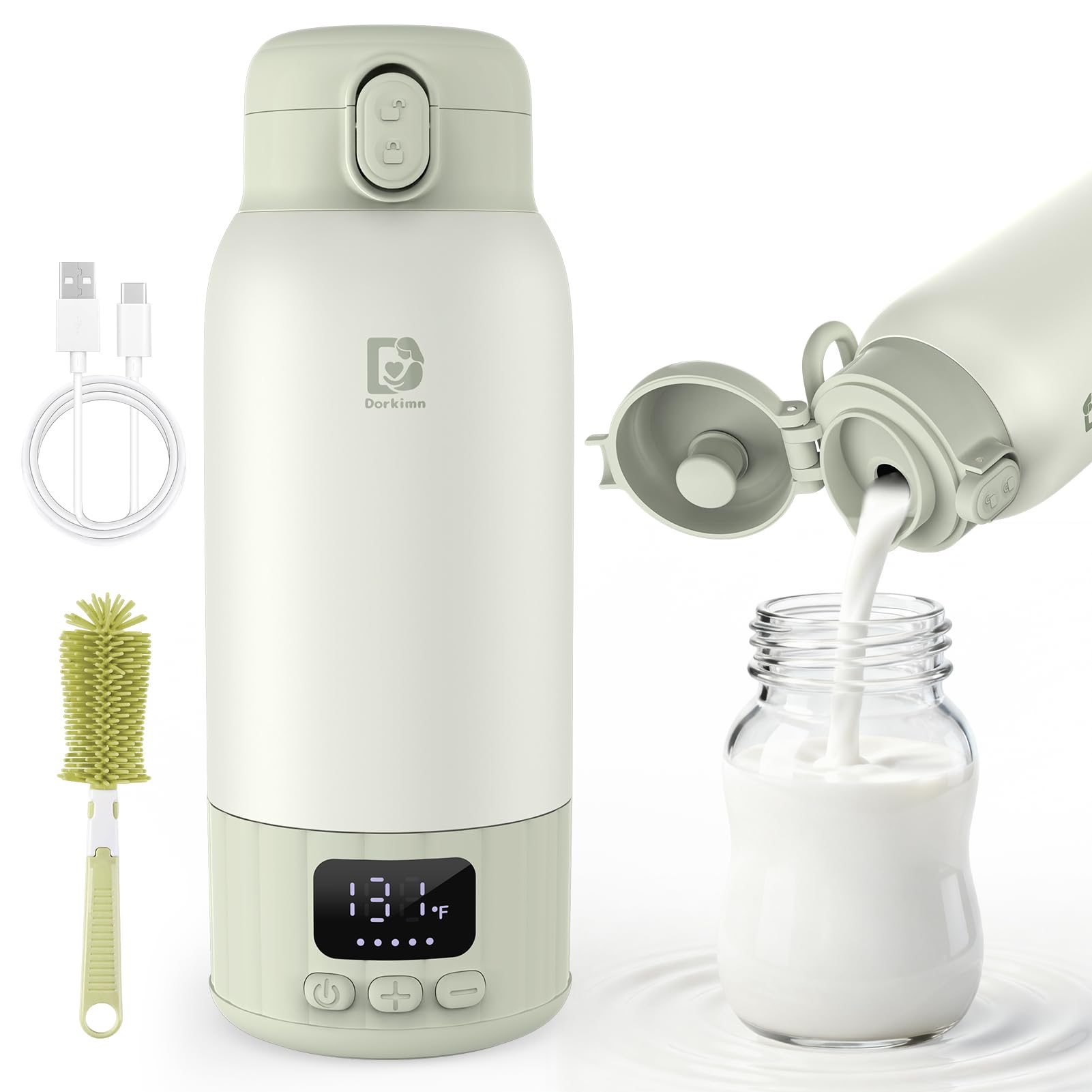 Calentador de biberones portátil para bebé, calentamiento rápido y batería de larga duración, dos modos de calentamiento para leche materna y agua, gran capacidad de 500 ml para todo el día