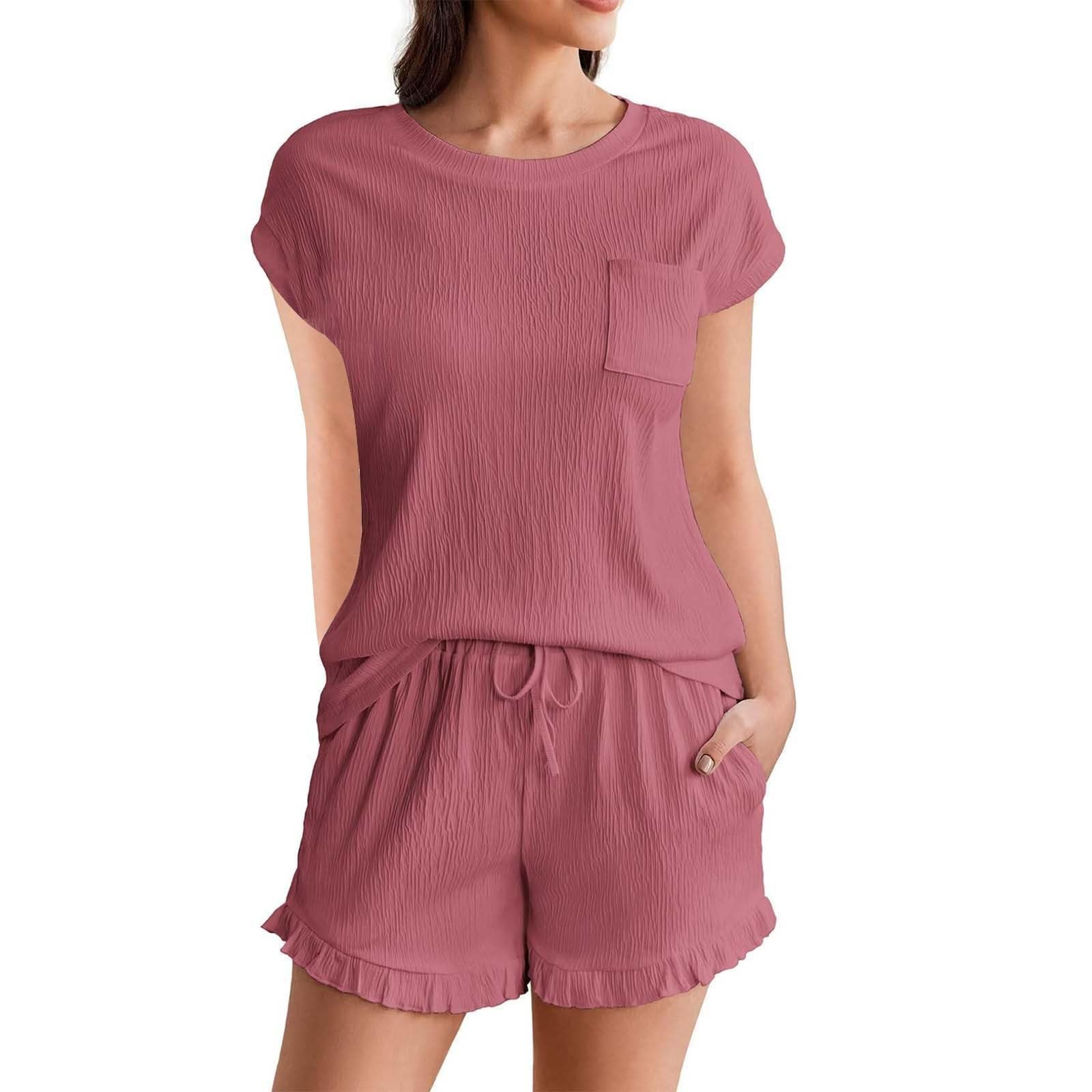 Dasfsagh Pijama Mujer Verano Barato Conjunto de Pijama Mujer Talla Grande Camiseta y Pantalones Corto Ligero con Cintura Ajustable Pijama Mujer satén