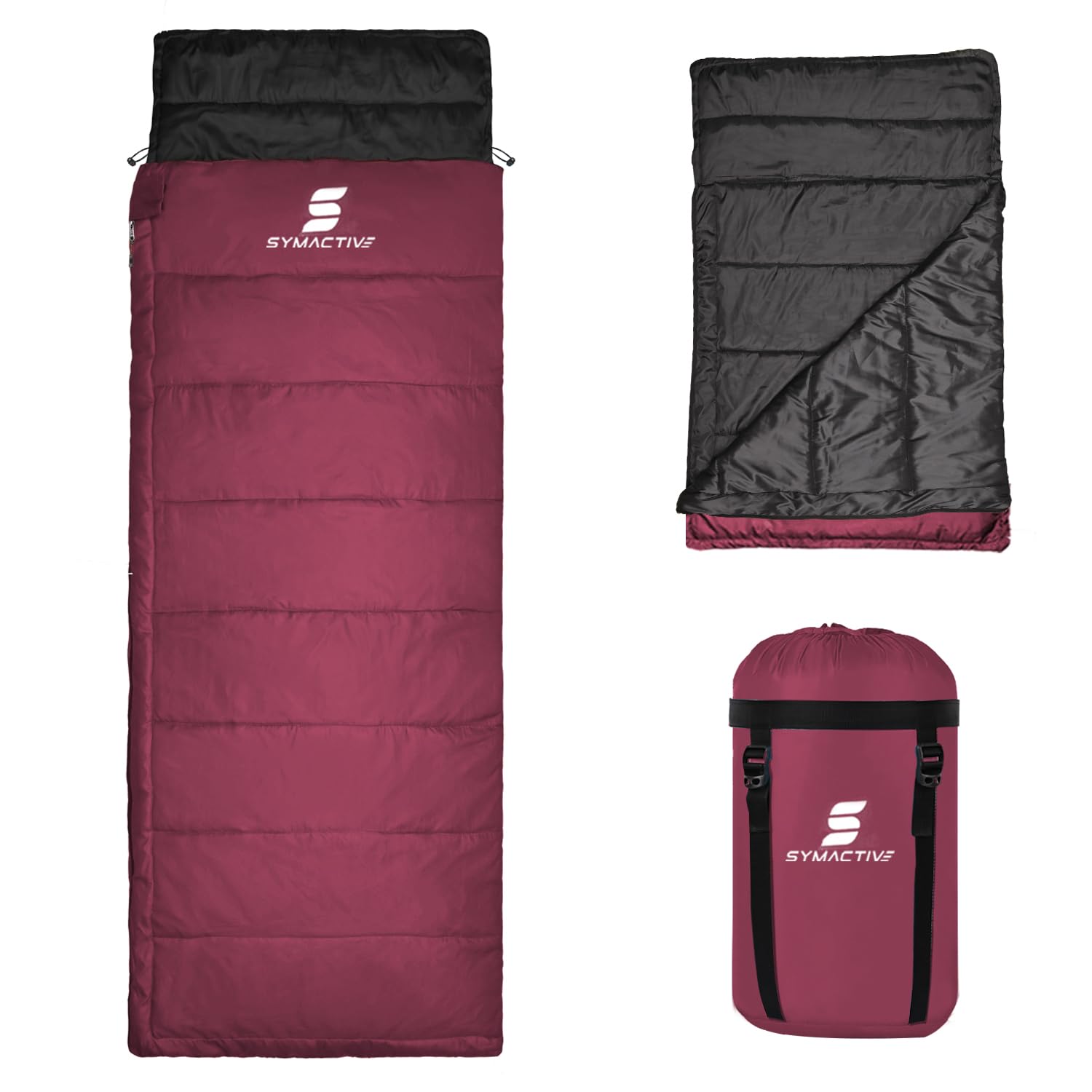 Amazon Brand - Symactive SSB001 Camping Sleeping Bag Rectangular Shape 210T Polyester Lining 5°C to 20°C Winter Hiking Trekking Travelling Comforter for Adults