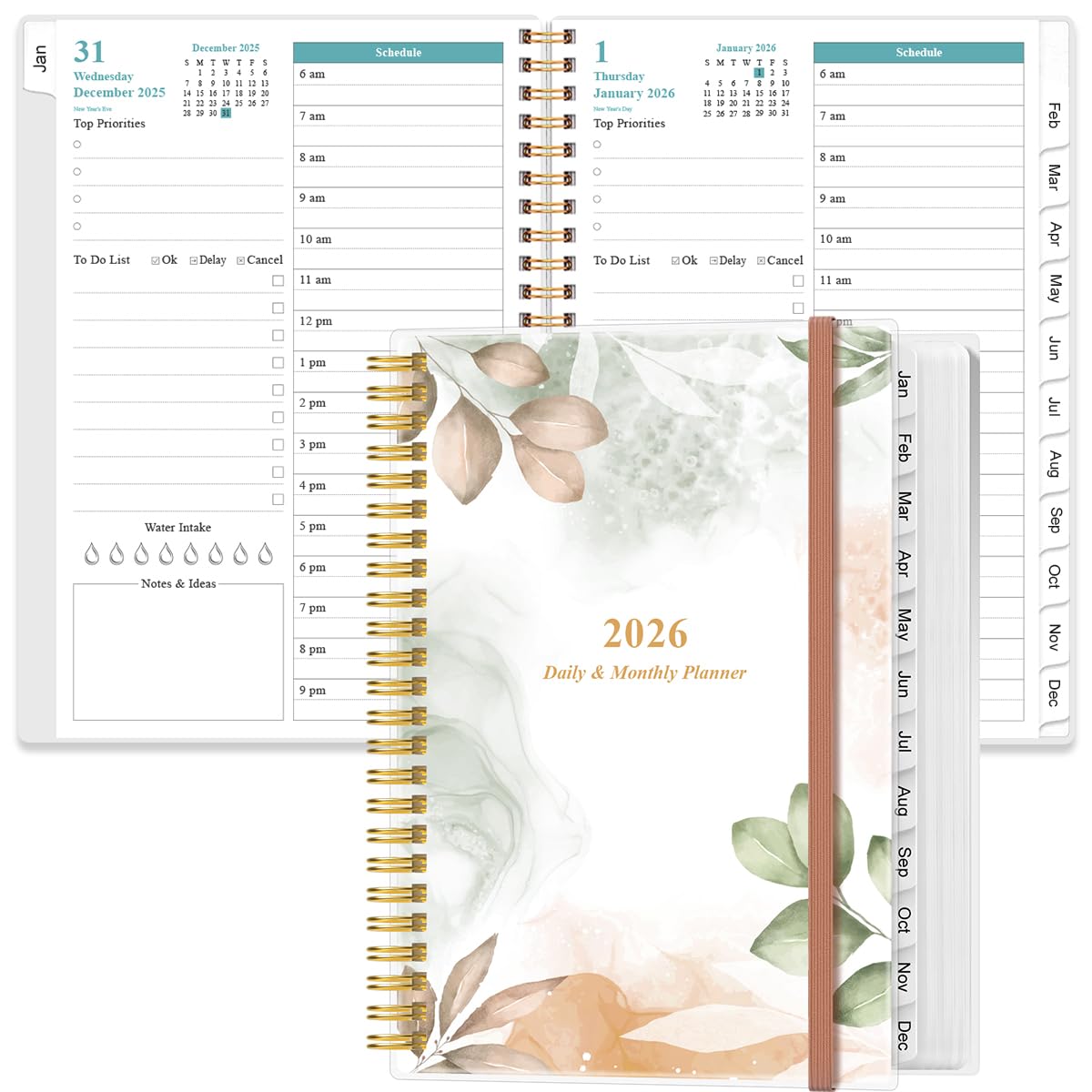 Photo 1 of *See Clerk Notes* 2026 Daily & Monthly Planner - One Page Per Day, Daily Planner 2026 from January 2026 to December 2026, Planner 2026 with 12 Monthly Tabs, 6.4" x 8.5", Rose Leaf