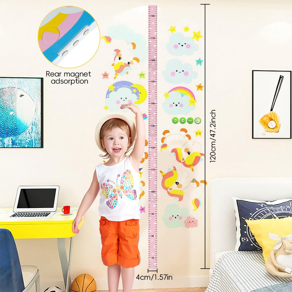 PATPAT� Height Growth Chart for Kids Room 70-180cm Height Ruler with Magnetic Cartoon Pink Unicorn Marker Height Growth Chart Kids Room Decor - Image 3 thumbnail