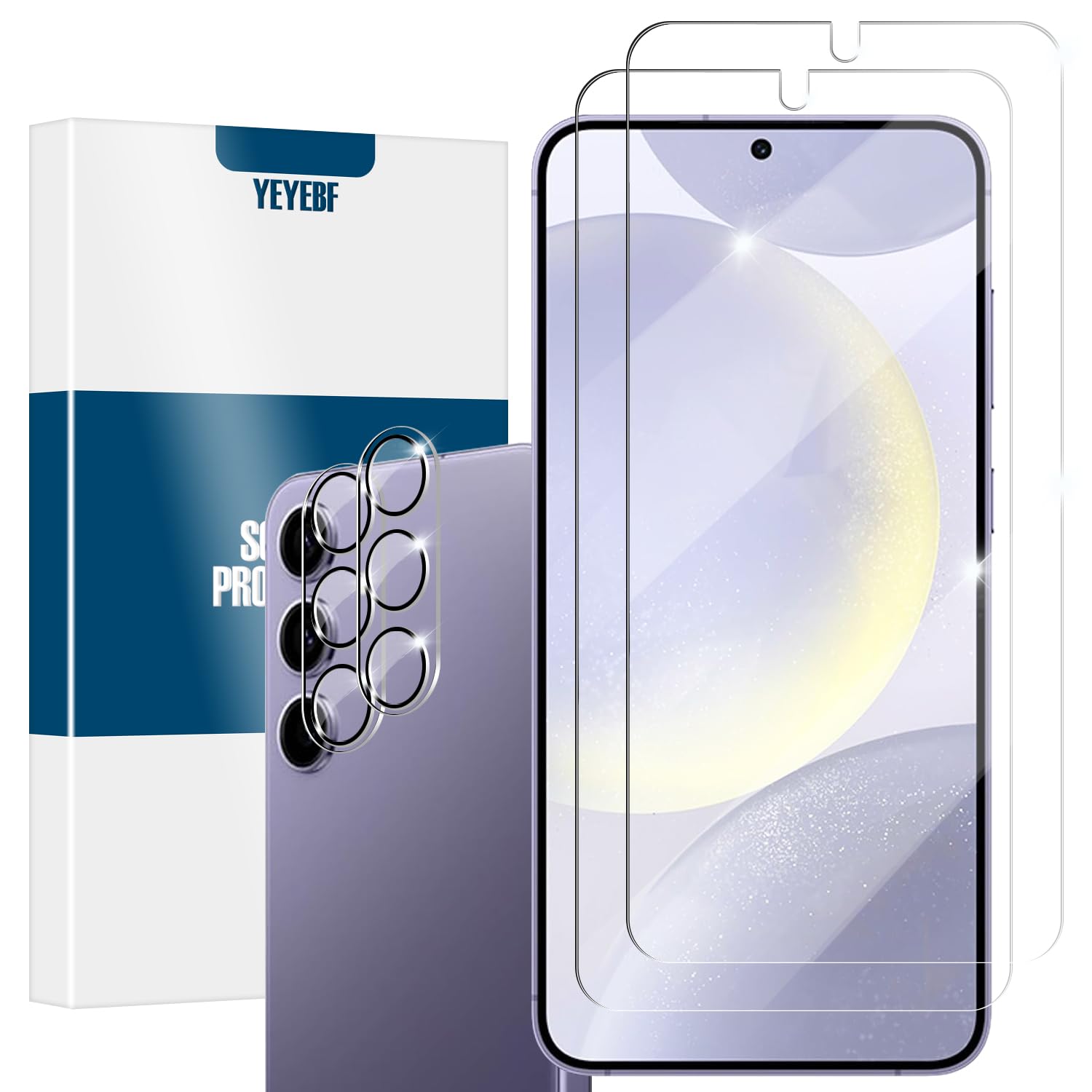 YEYEBF Galaxy S24 Plus Screen Protector + Camera Lens Protector, [2 +2 Pack] [Ultrasonic Fingerprint Unlock] Full Coverage Tempered Glass Screen