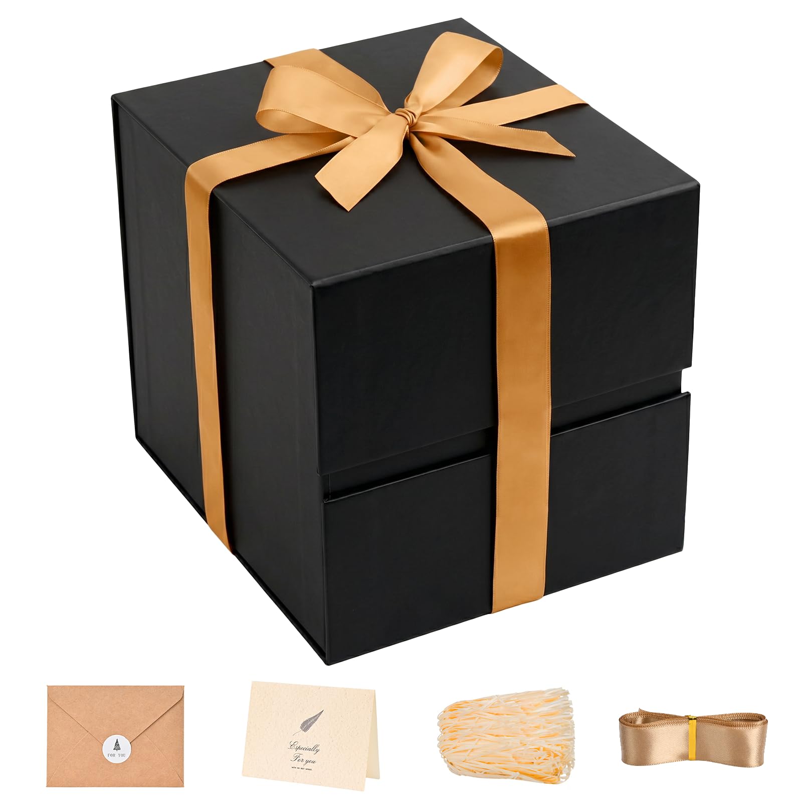 LIFELUM Black Gift Box for Birthday with Magnetic Lid, 8.6"x8.6"x8.6"