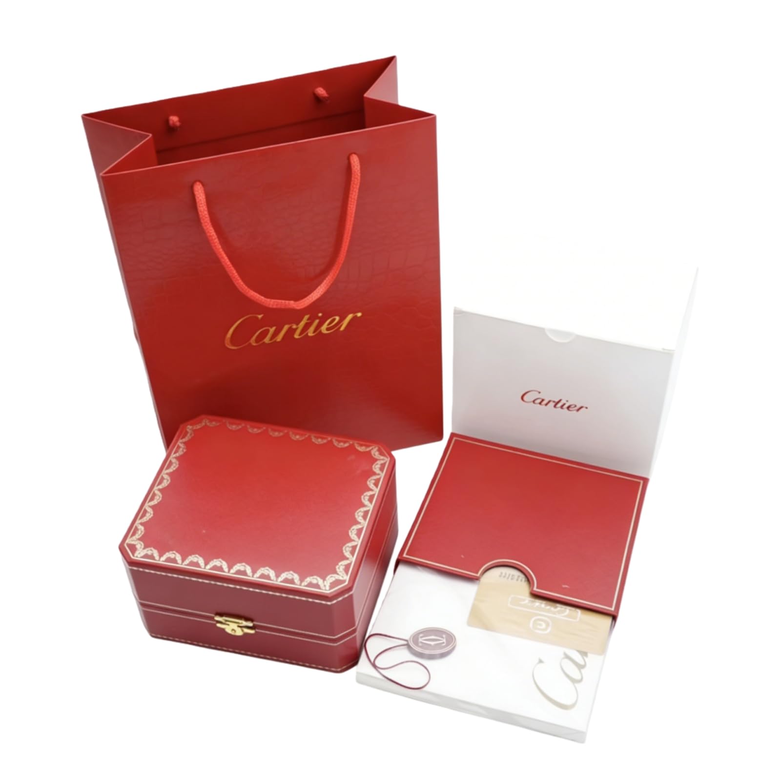 Set Scatola Presentazione Orologi Borsa Trasporto Rossa Cartone Esterno Bianco Bauletto Quadrato per Cartier