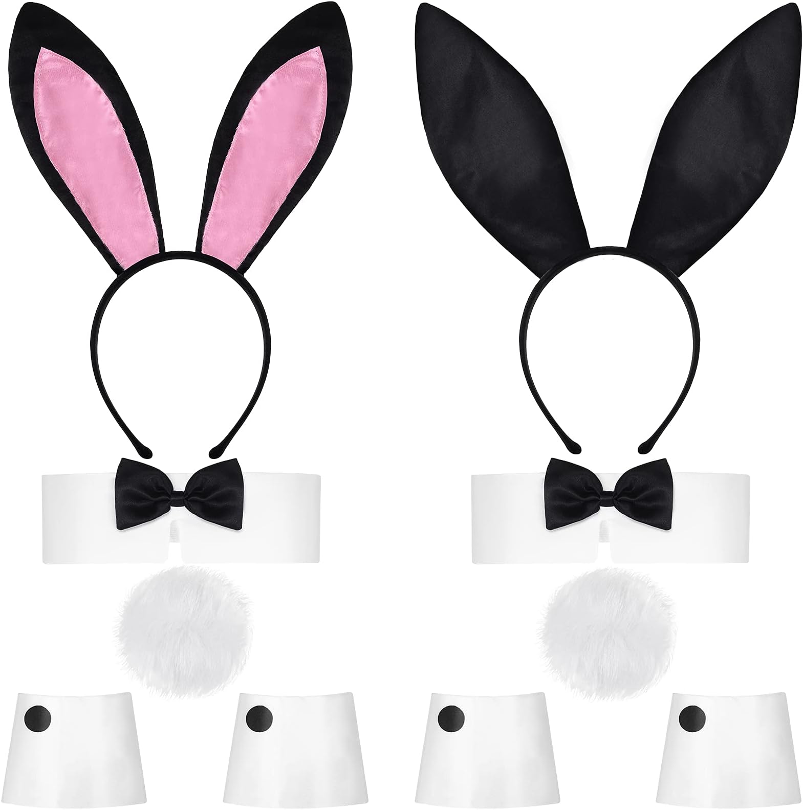 10 Pcs Easter Bunny Costume Set Rabbit Ear Headband Collar Bow Tie Cuffs Tails Accessory for Easter Cosplay Party