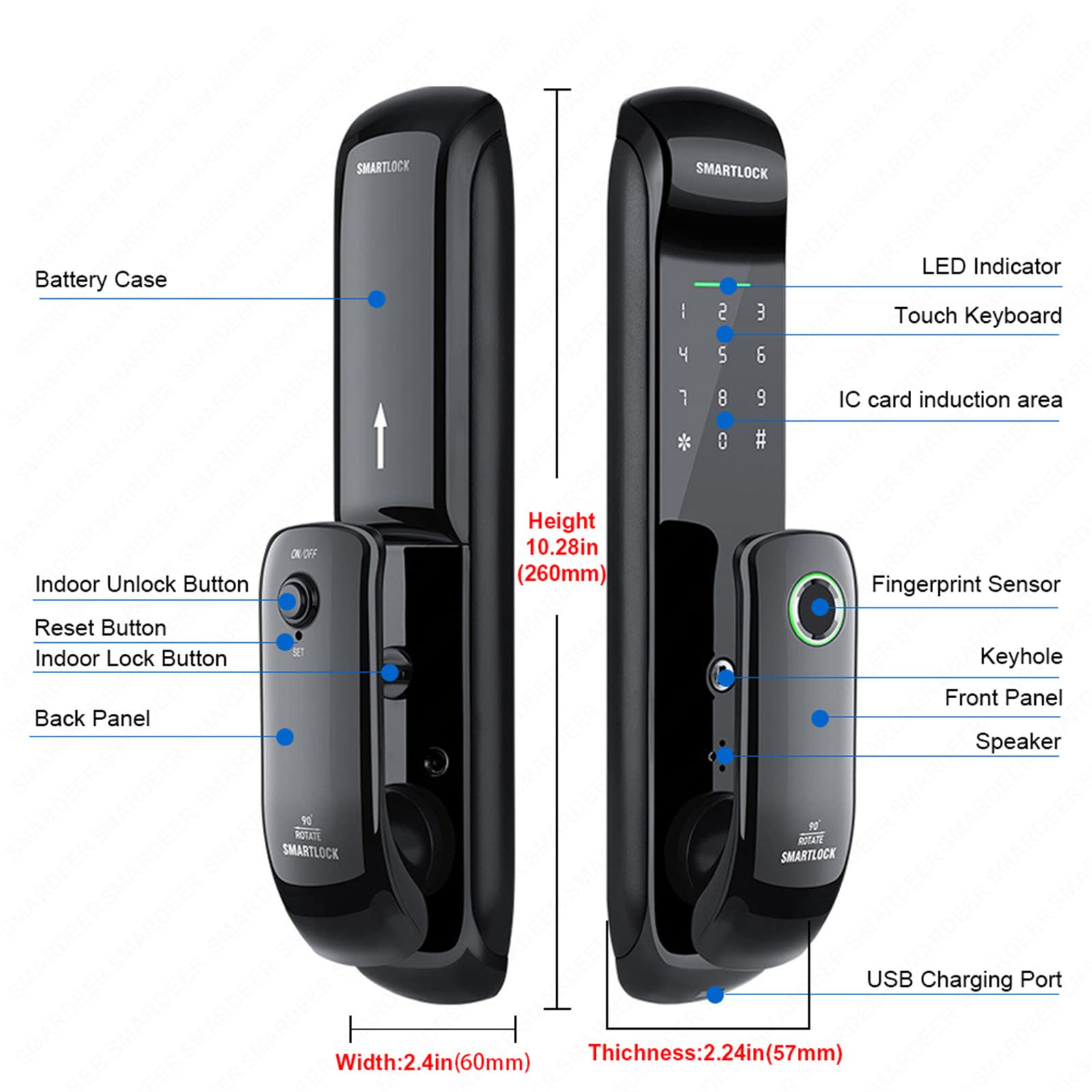 Bluetooth vingerafdruk deurslot slot app code kaart sleutel touchscreen slim deurslot beveiliging digitaal elektronisch slot (kleur: zwart, maat: 35 mm) klein geschenk