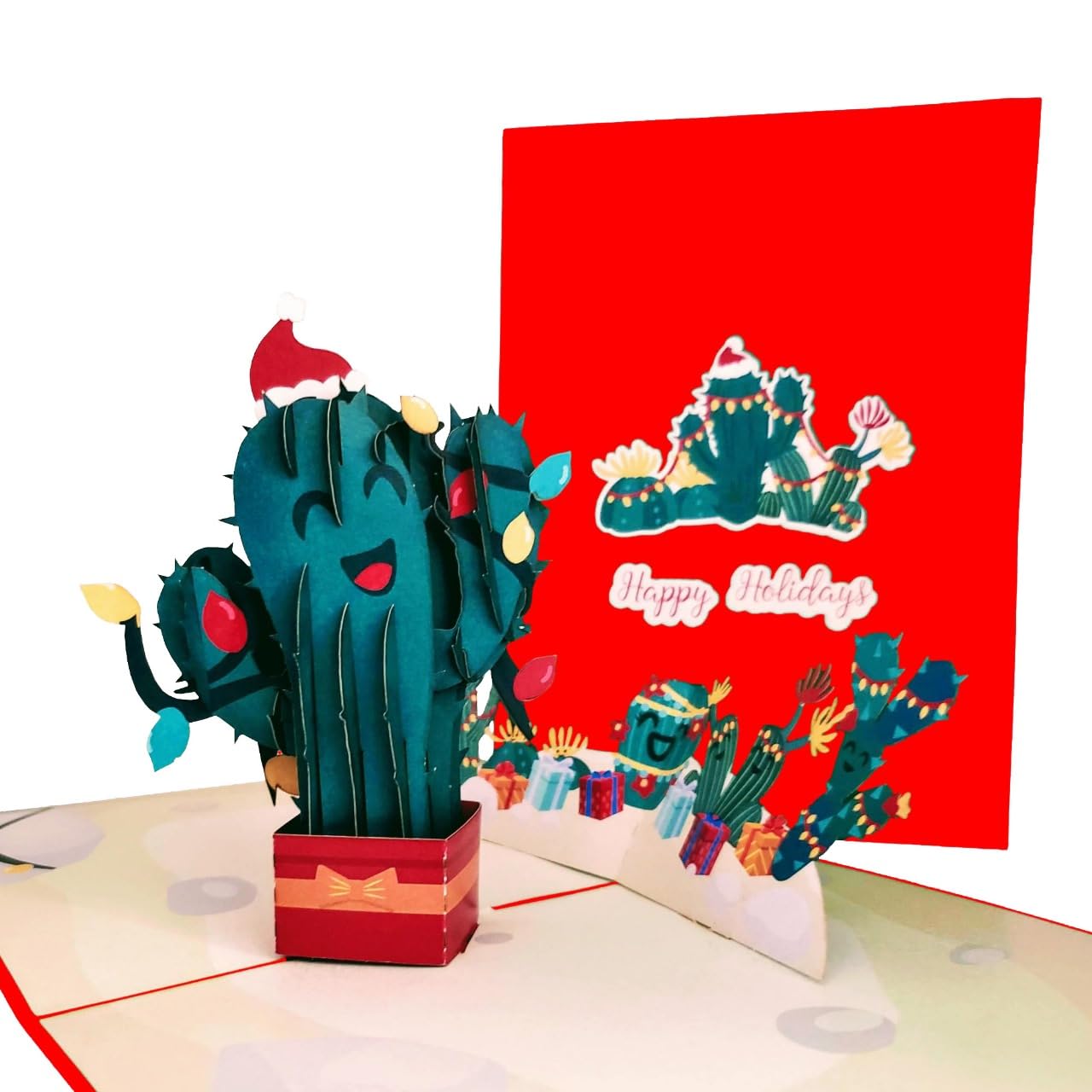 iGifts And Cards Christmas Cactus Pop-Up 3D Card – Funny Holiday Greeting for Summer Xmas, Warm Climate Celebrations, Happy Holidays Fun Wishes, Best Friends & Neighbors – 5" x 7" — image 1