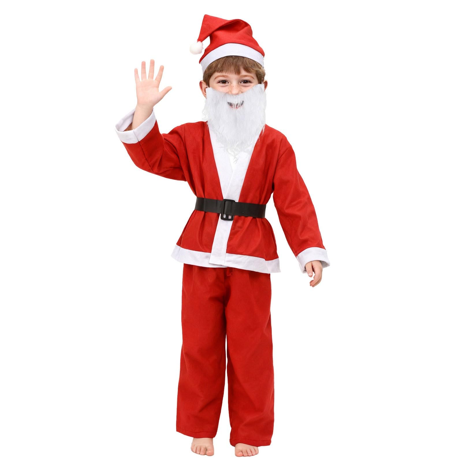 Generisch Costume da Babbo Natale per bambini con cappello, barba e cintura