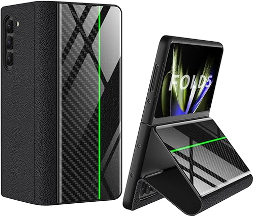 Miniatura 10 de SHIEID Funda para Galaxy Z Fold 5 con función atril  Funda de piel híbrida de cristal chapado en cristal plegable de lujo con protección de bisagra