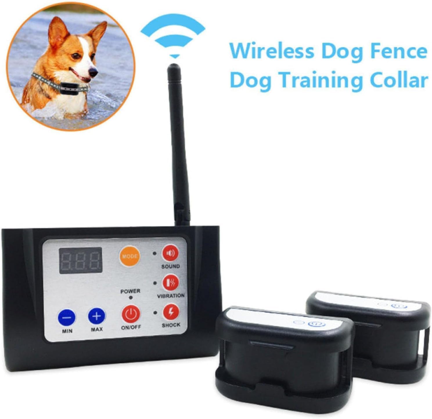 Clôture pour Chien sans Fil 2 en 1 avec Collier de Dressage Système de clôture électrique pour Animaux de Compagnie Rechargeable Convient pour l'intérieur et l'extérieur Convientpour2chiens