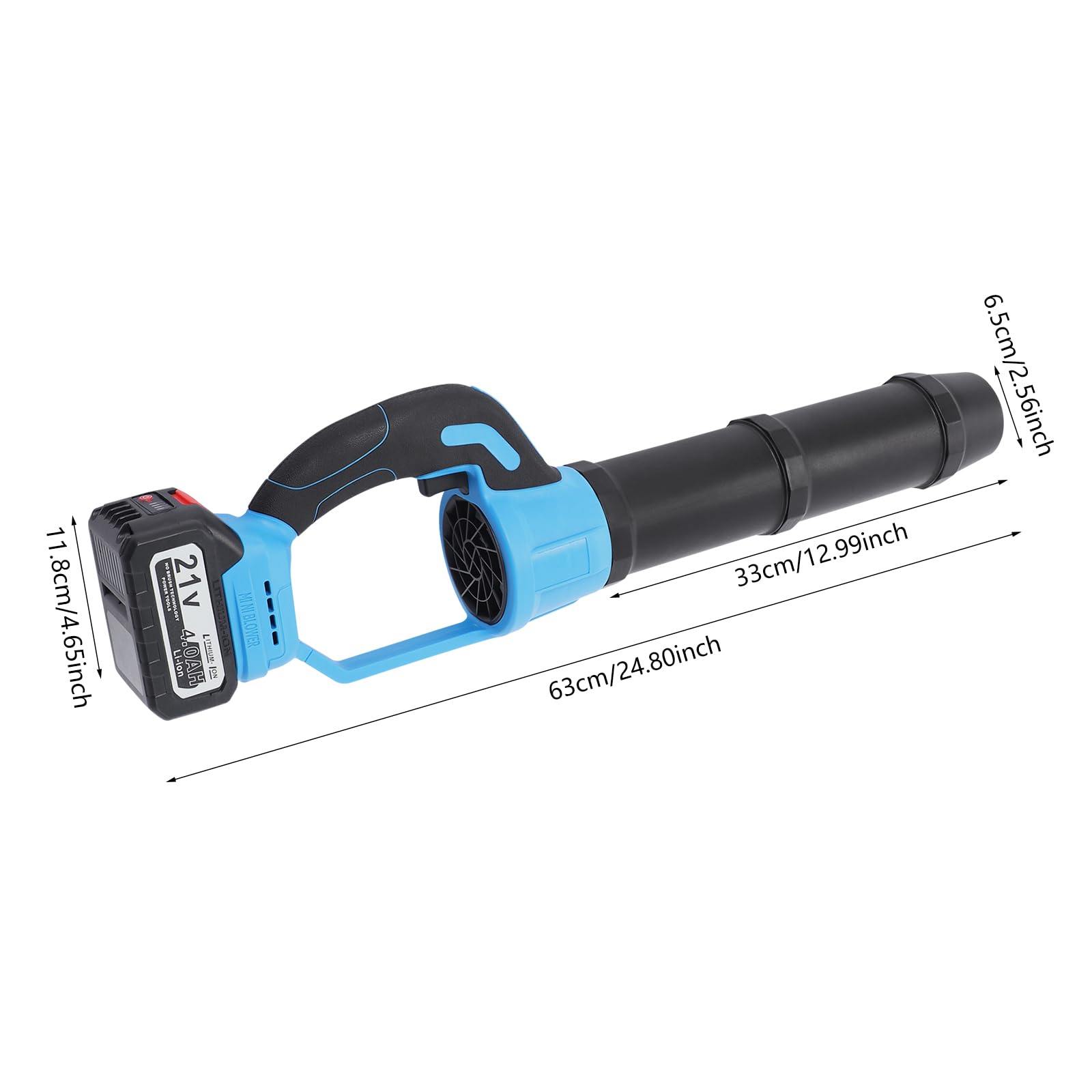 Soffiatore a batteria da 21 V per giardino, cura del prato e pulizia del cortile (blu) | Potente velocità di soffiaggio di 50 m/s, leggero ed ergonomico, con valigetta per il trasporto