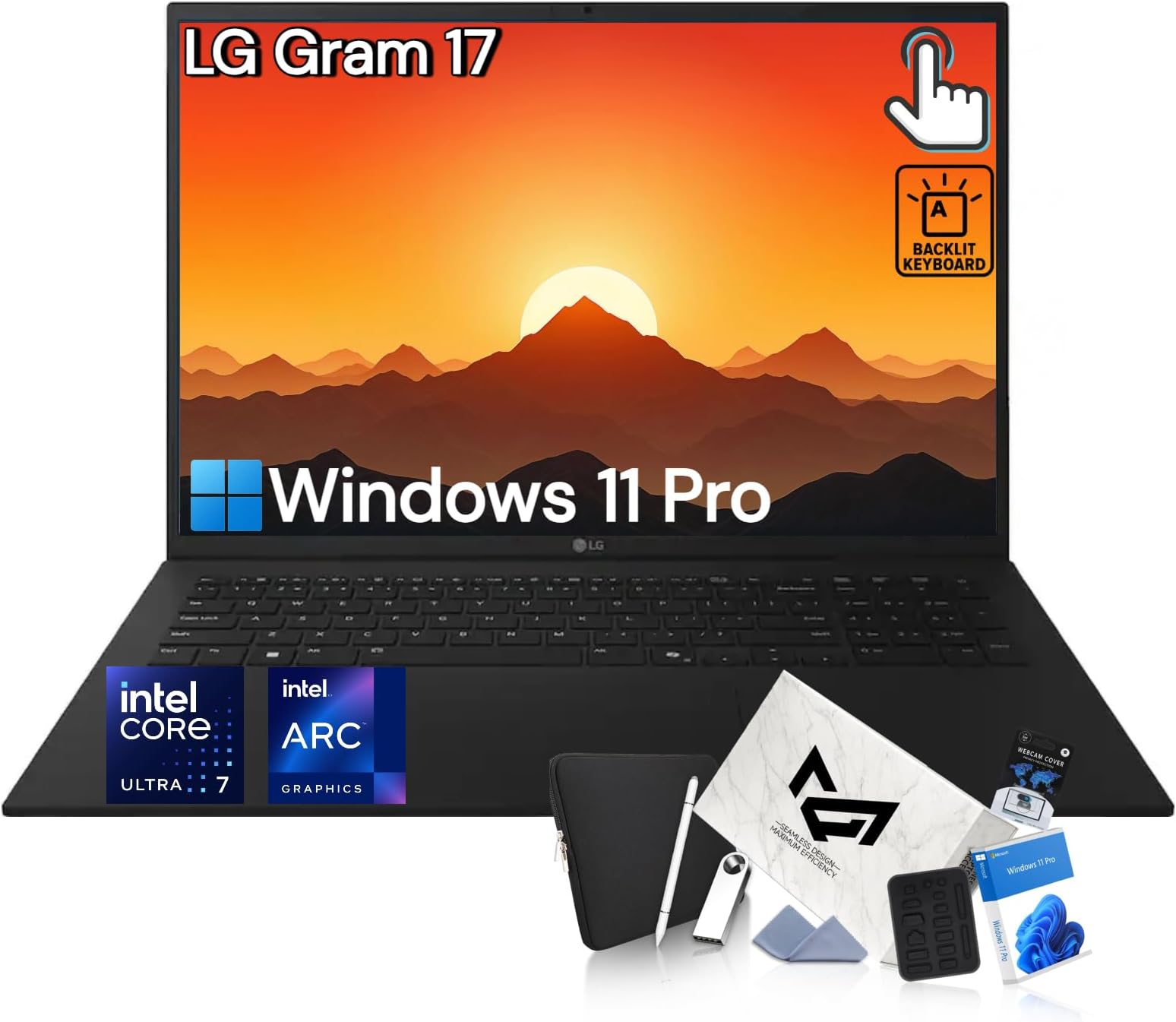 LG Gram 17 Touchscreen Laptop - 17.3-inch WQXGA Touchscreen, Intel Ultra 7 258V, Intel Arc Graphics, Windows 11 Pro with Copilot+ AI Laptop for Student and Business | 32 GB RAM + 1 TB SSD