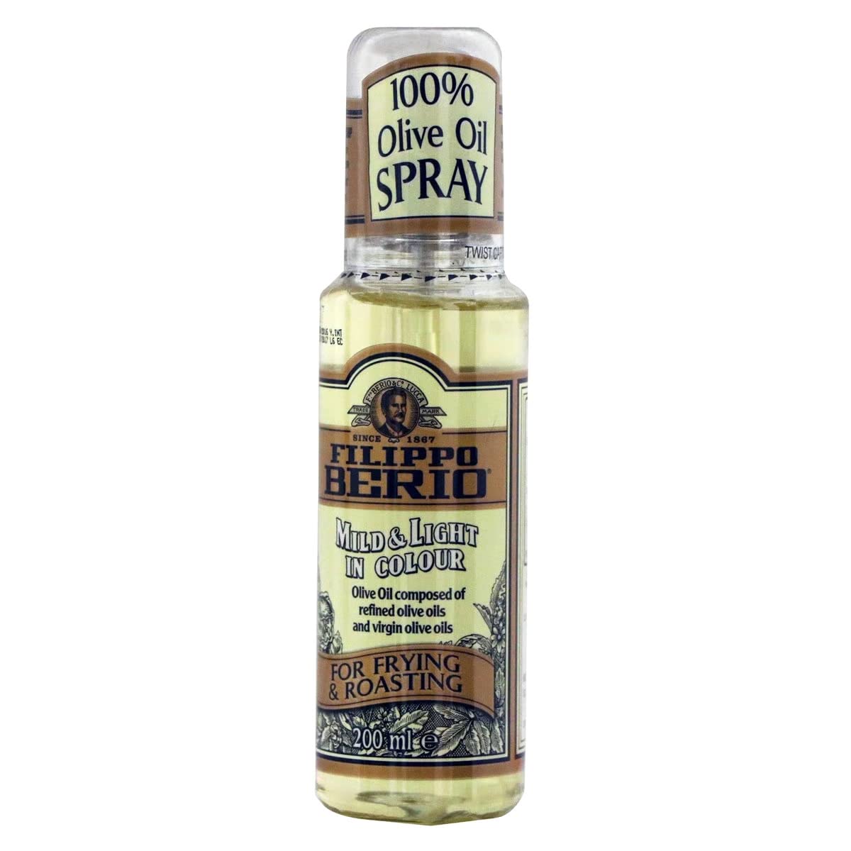 Filippo Berio 100% Olive Oil Spray | Mild & Light in Colour | For Frying & Roasting, 6.76 fl oz ℮ 200 ml