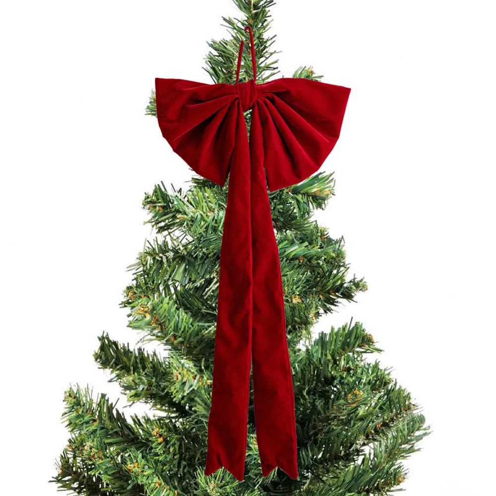 MiOYOOW Christmas Tree Topper Bow, 20/35in Large Velvet Bow Xmas Tree Decorations with Hanging Hook for Home Thanksgiving Party Holiday Decoration