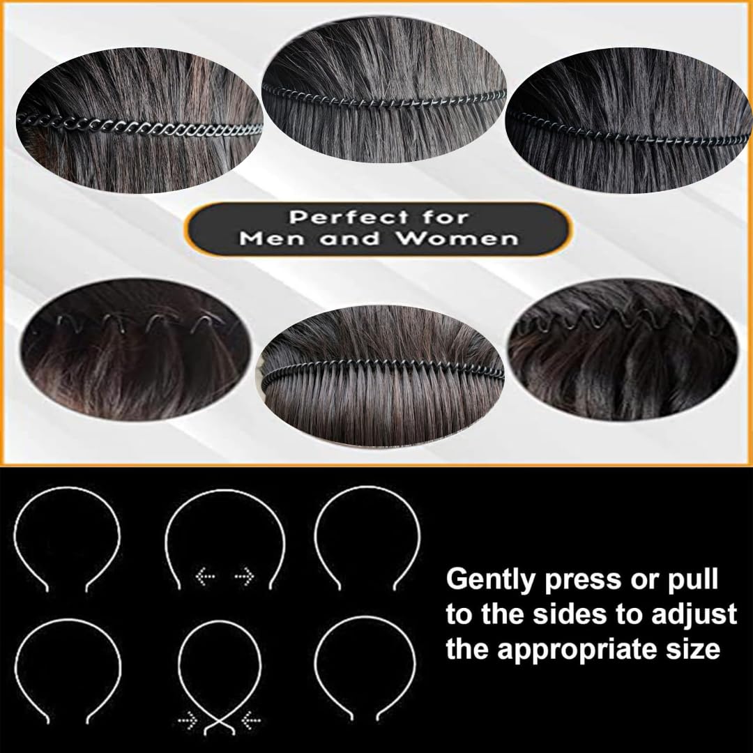 KLNEEDS Black Metal Hair Band for Men – 6 Pcs Thin Wavy Non-Slip Adjustable Headbands for Women & Boys, Sports, Gym, Yoga, Running & Face Wash 3