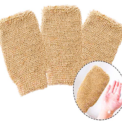 MotBach 3 Pcs Natural Exfoliating Hemp Glove Body Scrubber Mitt Double Sided Available Mitten Remove Dead Skin for Women and Men Deep Clean Your Skin Bath Scrubber