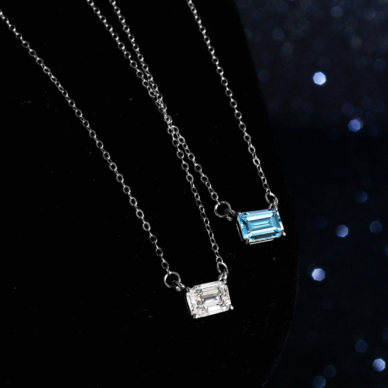 Ciondolo Collana Donna, Collana Pendente Solitario rettangolare con moissanite/topazio 7x5mm, 1 ct, 40+5cm
