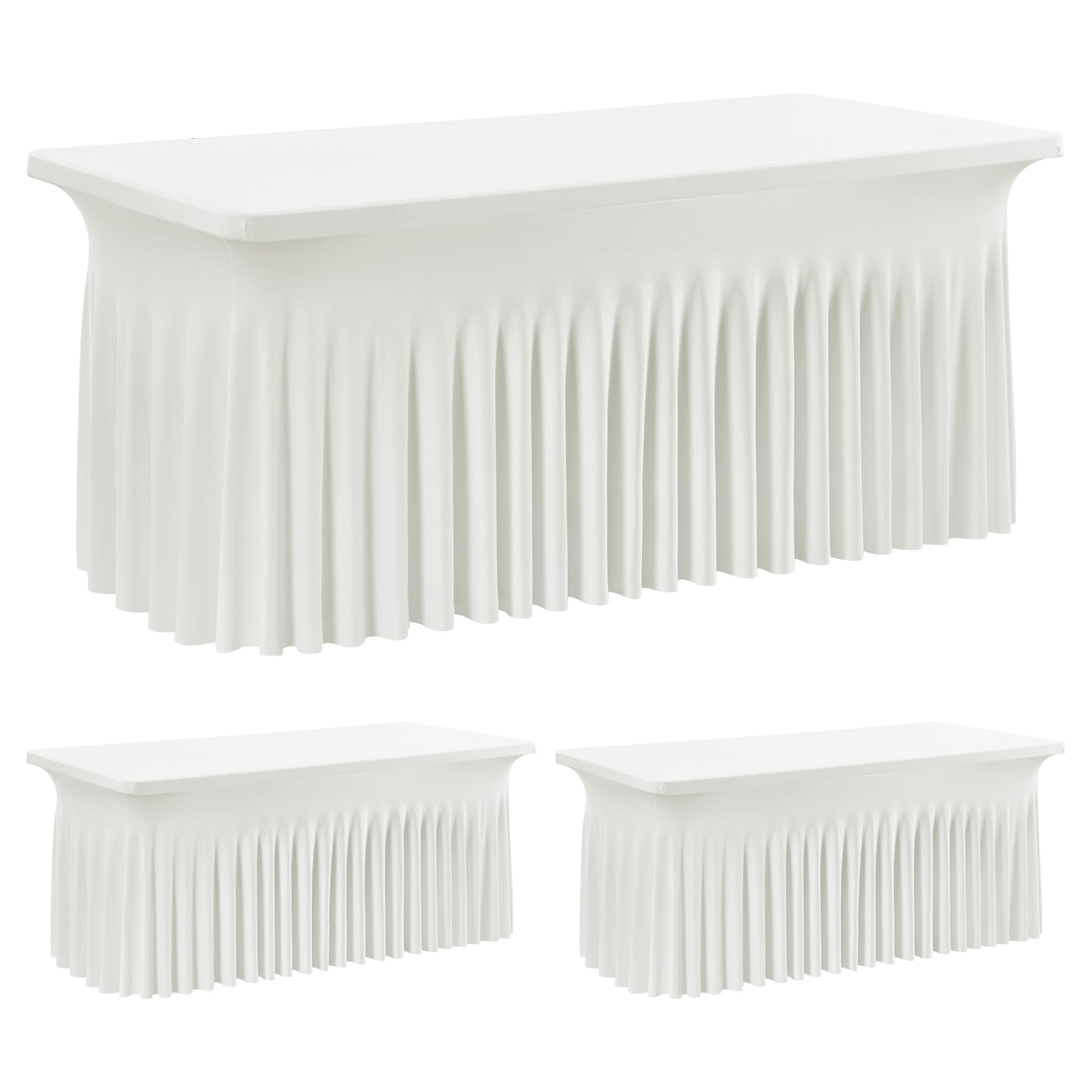 leegleri 2 Pack Ivory Spandex Table Clothes for 6 Foot Rectangle Tables, Wrinkle Free Fitted Table Cloth 6ft Stretch Tablecloths for Parties Weddings