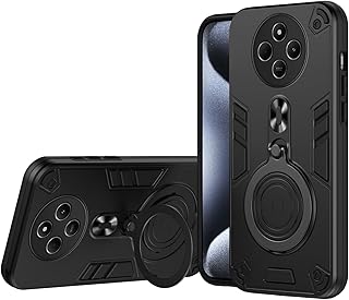 جراب حماية هجين من البولي كربونات والبولي يوريثين المقاوم للحرارة مع حامل 360° مع سيليكون قوي مضاد للصدمات لموبايل شاومي ريدمي 14C شبكة الجيل الرابع 4G/شاومي بوكو C75 من تييوس، أسود