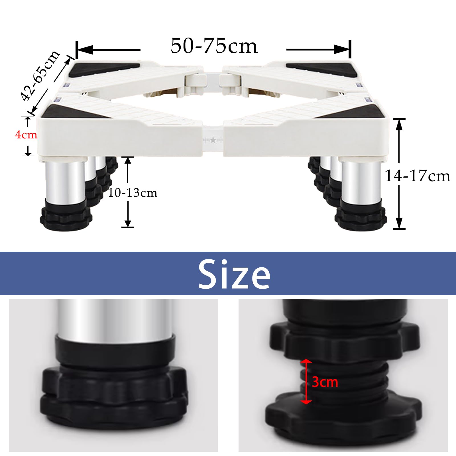 Base Lavadora Base Elevador Lavadora Antivibración con 8 Pies de Ventosa Estables Soporte Lavavajillas Regulable: 14-17cm Carga 200KG Soporte para Secadora Frigorífico-Blanco