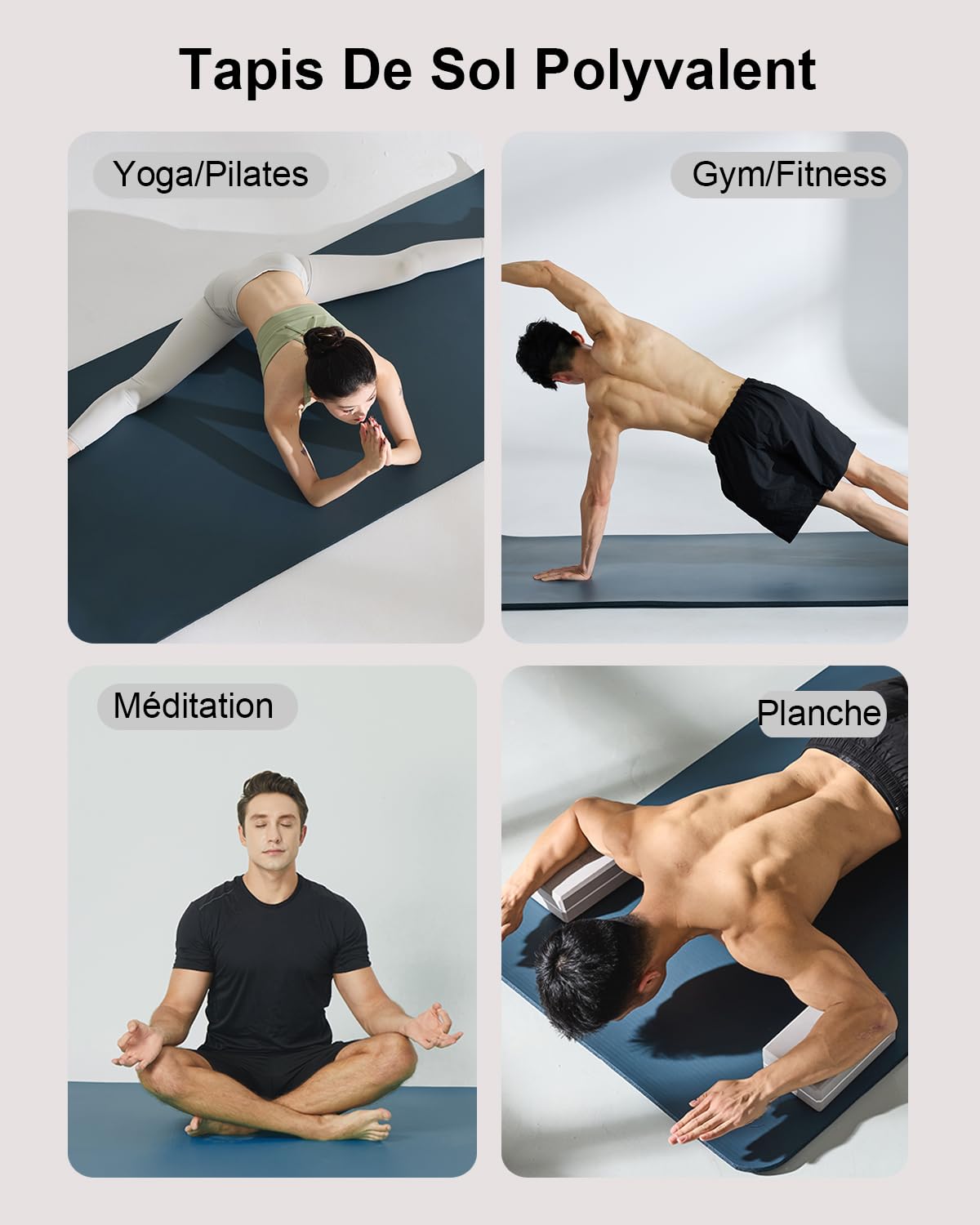 Tapis de gymnastique - 195 x 90 cm - Grand tapis de yoga - 10/15 mm d'épaisseur - Tapis de fitness XL - Avec sangle de transport et sac