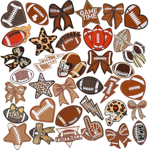 AUGSUN Football Iron On Patches 36pcs Football Theme Patches Sports Ball Embroidered Sew On Applique Repair Patch DIY Crafts for Clothing Jacket Jeans Pants Dress Backpack Hat