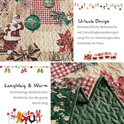 WONGS BEDDING Tagesdecke 220x240 Weihnachts Bettüberwurf Steppdecke Doppelbett Gesteppt Mikrofaser 3 Teilig Weihnachts Tagesdecken mit 2… – Ansicht 5