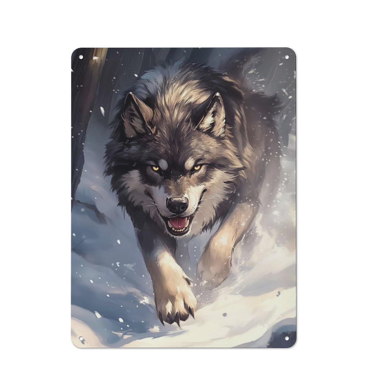 Wolf in Snow Garage Metal Sign 40x30cm, Weathered Look Shed Wall Plaque for Garage, Workshop, Shed Or Utility Room