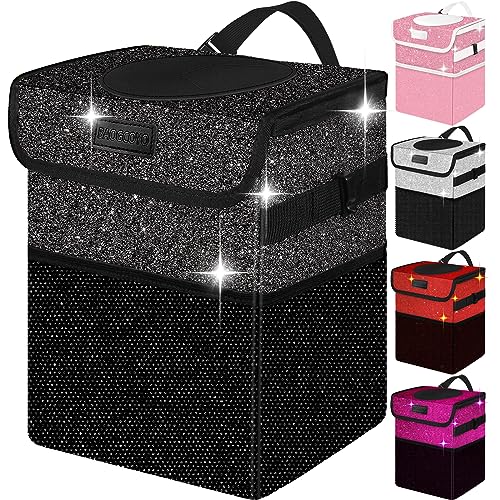 BAOGCOYO Cute Mini Car Trash Bag with Lid, Glitter Garbage Can Bin Hanging for Back/Front...