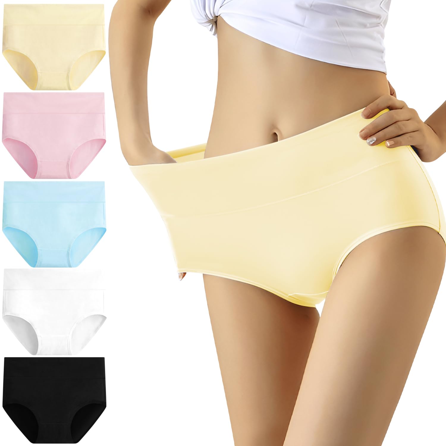 YouShow Women's Knickers High Waist Cotton Underwear for Women Ladies Full Briefs Pant Multiple Colors and Sizes 5 Pack — view 7