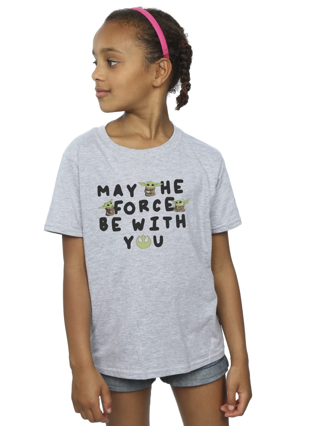 Star Wars Girls The Mandalorian Grogu May The Force Be with You T-Shirt Sport Grey 12-13 Years