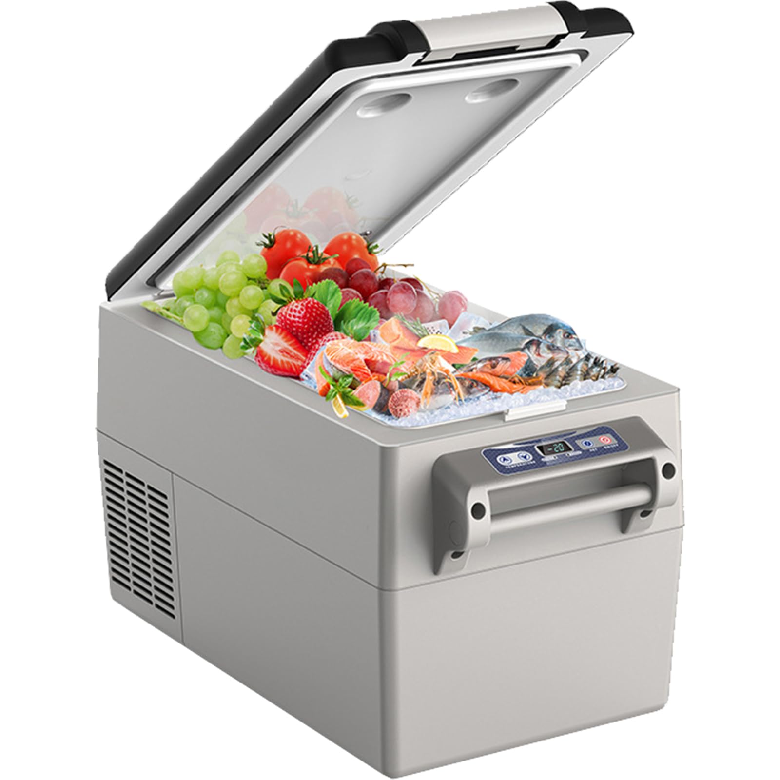 VEVOR Lodówka samochodowa, 12 V, przenośna, 32-litrowa zamrażarka z dwoma strefami, regulowany zakres od -4 ℉ do 50 ℉, 12/24 V DC i 100-240 V AC chłodnica kompresorowa na zewnątrz