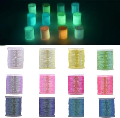 16 Color/Set Fly Tying Thread Metallic Yarn Fly Tying Materials Supplies for Dry Wet Flies (12 Colors-Metallic Yarn-Set B)