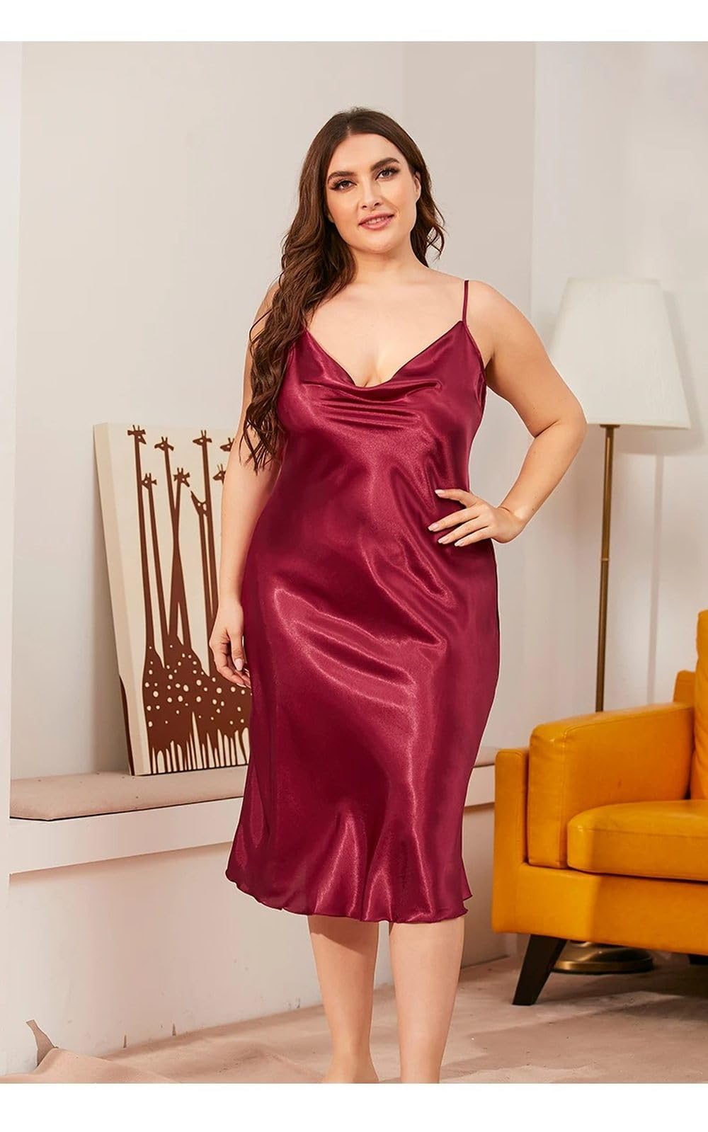 Camisón para Mujer - Ropa De Dormir De Talla Grande para Mujer, Vestido para El Hogar, Camisón De Satén Sólido Fino, Ropa De Dormir De Verano, Vestidos Sexis De Talla Grande, Camisón