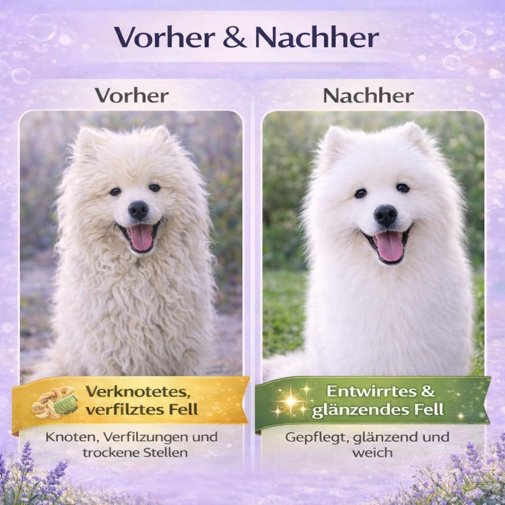 Entwirrungsbalsam für Hunde, pflegende Entwirrungs- und Glanzcreme für Hunde und Katzen, geeignet für langes, kurzes, krauses oder lockiges Fell, mit pflanzlichen Proteinen, 250 ml