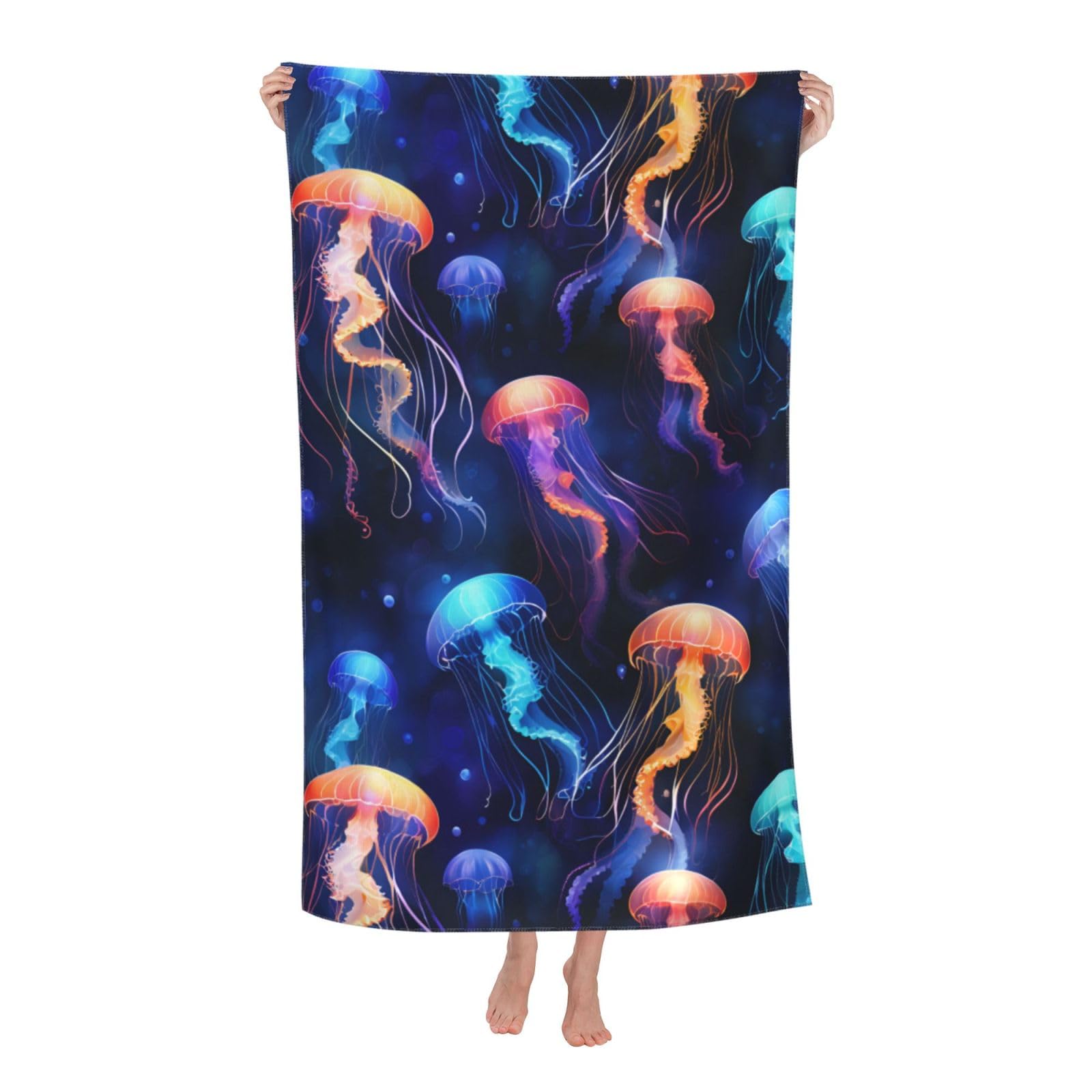 Pojknbv White Jellyfish Pattern Print Oversized Adult Beach Towel Quick-Dry Comfortable Lightweight Travel Pool Camping