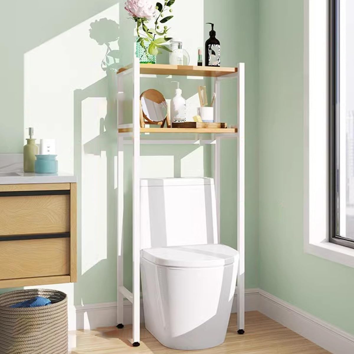 Over The Toilet Storage, 2 Tier Over The Toilet Space Saver Organizer Rack,freestanding Above Toilet Stand with Metal ES for Bathroom, Restroom, Laundry (Color : /White) (/White One Size)