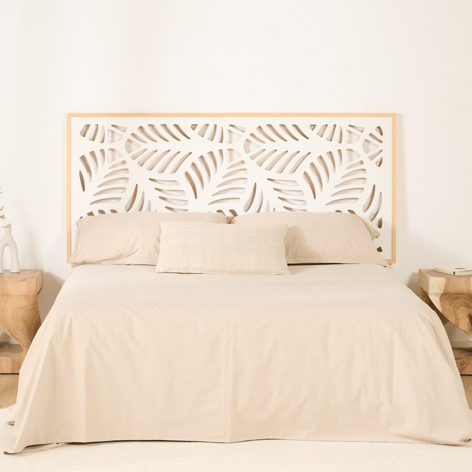 Wabi Home - Cabecero Blade, Madera laminada, Color Blanco | Marco Madera Natural | 160x73x3 cm