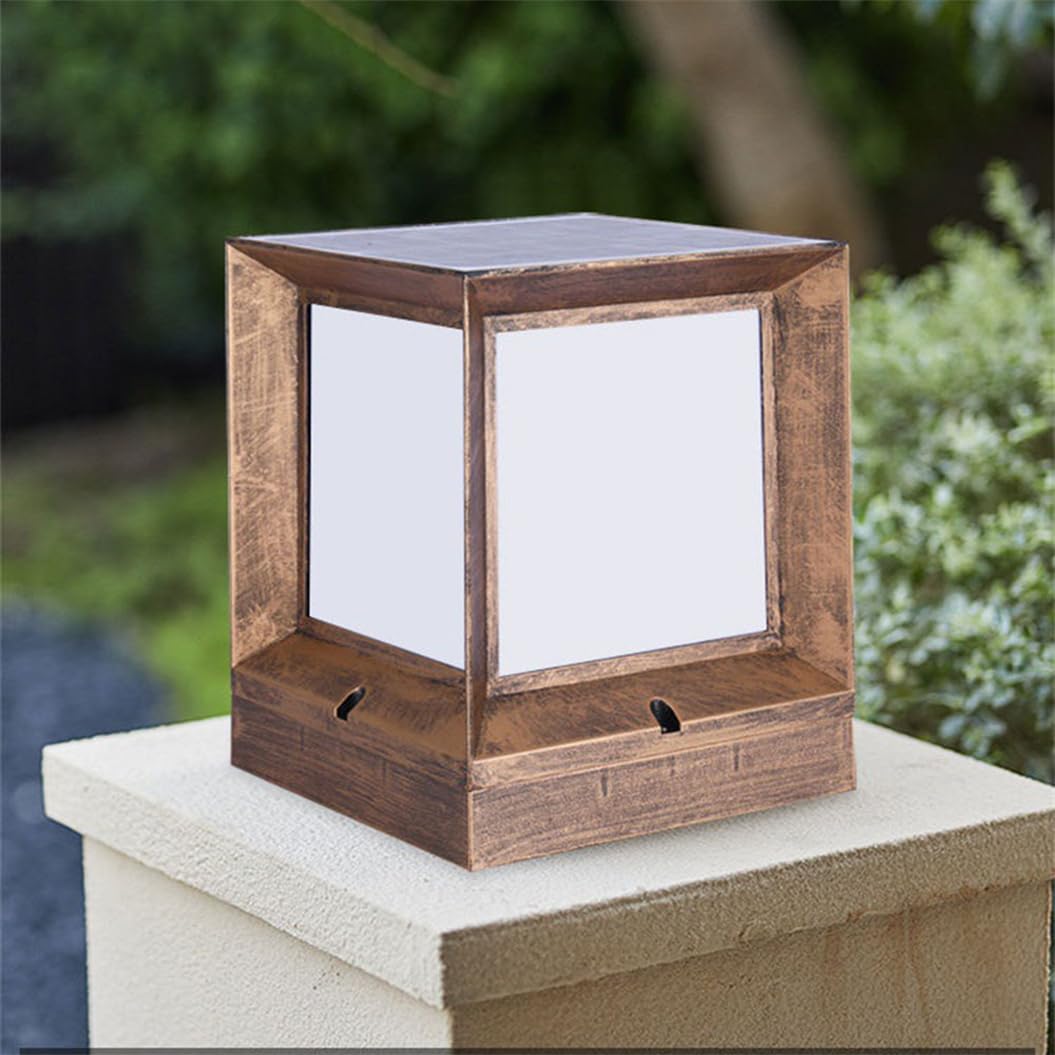 HCIPJQY Minimalist Solar Powered Deck Pillar Lamp Fixture Square White Acrylic Solar Post Light Contemporary Column Lighting for Garden Patio Yard Pathway Driveway,Matte Black Finish