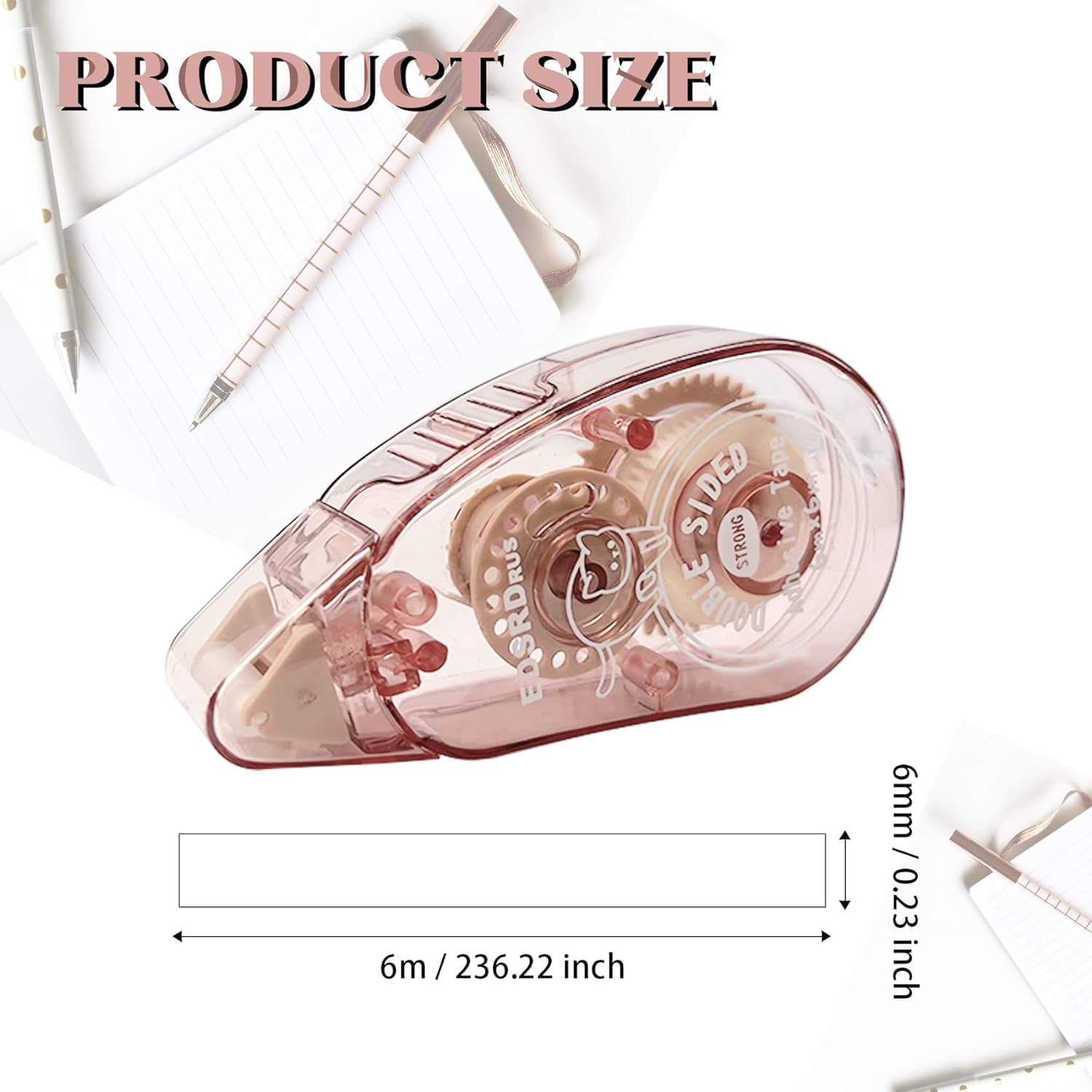 Total 4pcs Double Sided Glue Tape Dispenser Runner - Acid Free & Archival-Safe, Permanent Adhesive for Crafts, Photo-Safe & Card Making - 6m X 6mm (Pink)