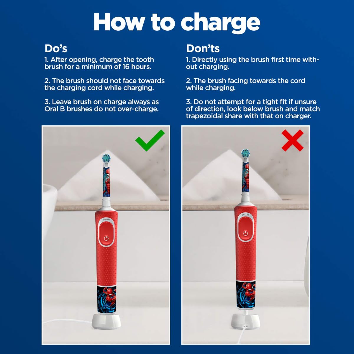 Oral-B Kids Spiderman Rechargeable Rotating Electric Toothbrush, 2 Brushing Modes (Daily & Sensitive), 2 Min Timer with Quadpacer, 2 Year Warranty by Oral B, IPX7 Water Resistant, Round Brush Head - Image 9 thumbnail