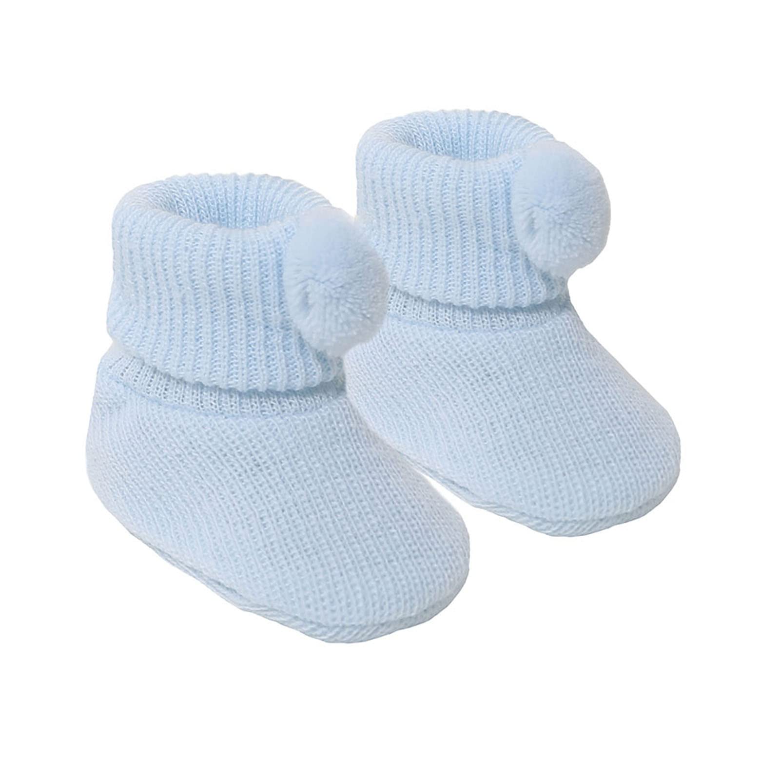 Soft Touch Newborn Baby Boys Girls Pom Booties Knitted Bootees Cute NB-3 Months S408 (Sky Blue)