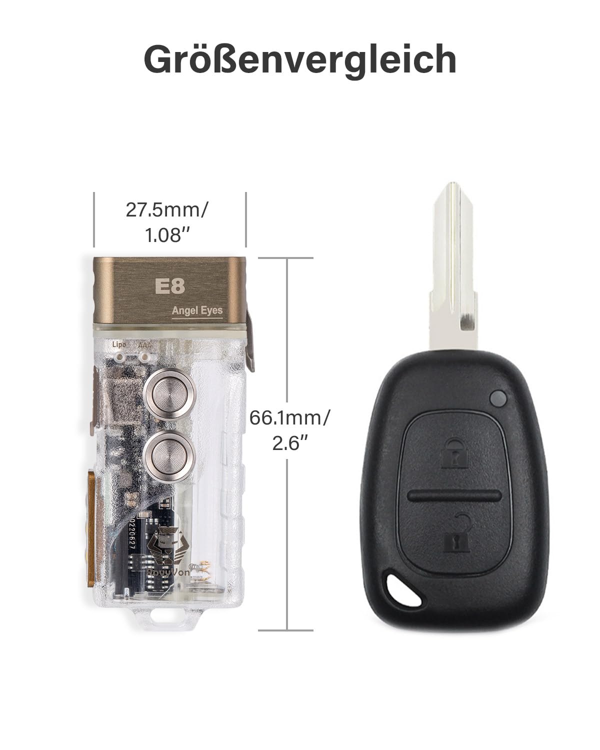 RovyVon Angel Eyes E8 Taschenlampe, 700 Lumen, hohe Lumen, wiederaufladbar, Schlüsselanhänger Taschenlampe, Dual Power AAA Taschenlampen mit Lockout-Modus, wasserdicht für Zuhause, Outdoor