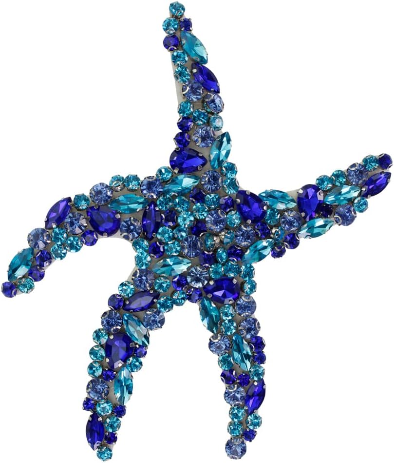 Beaded Appliqué Rhinestone Starfish Patches Handmade Crystal Sea Star Applique Sew on Patches Sewing for DIY Applique Clothing Decor 1 Piece (F)