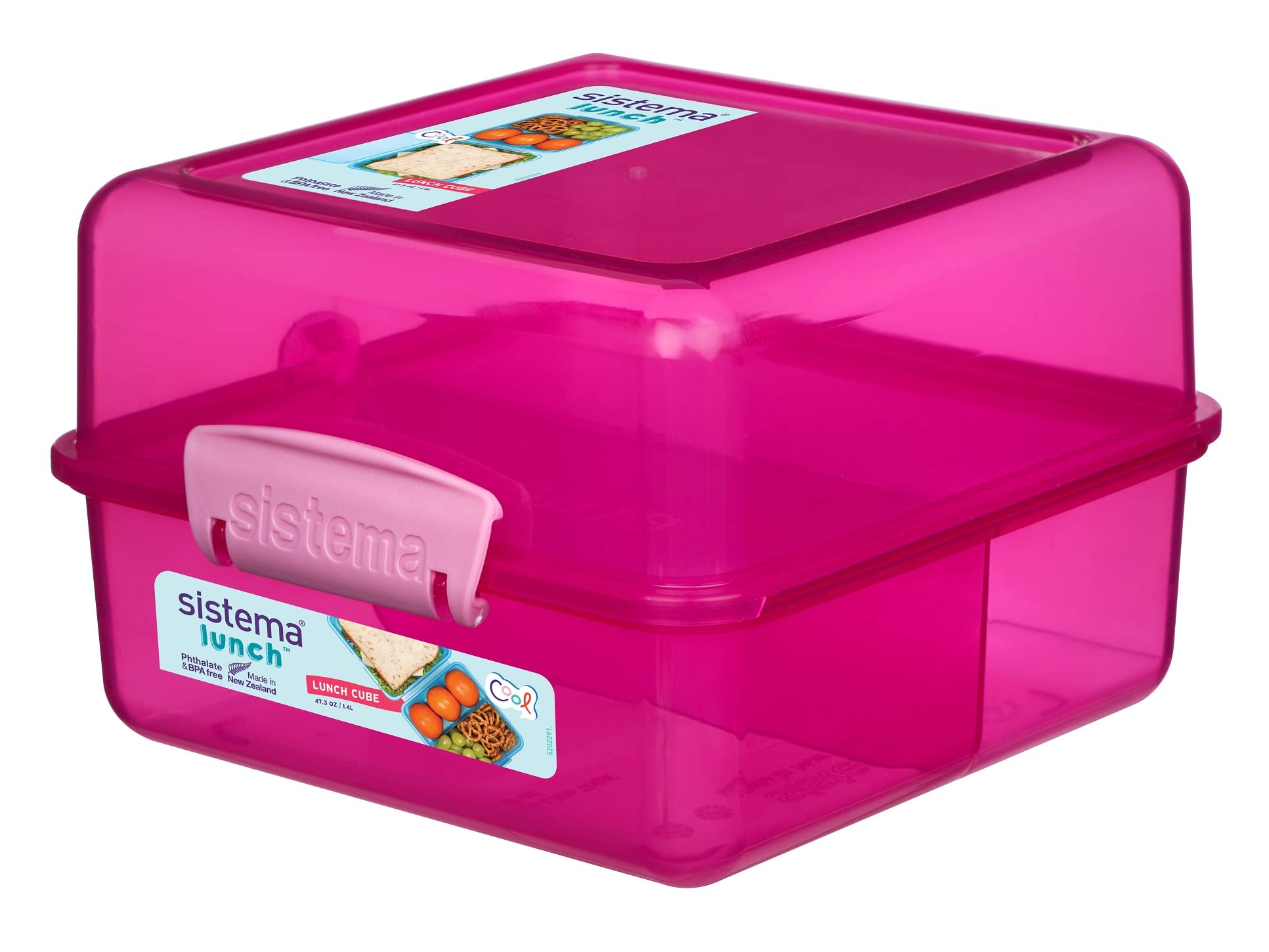 Sistema Pink/Violet 31735-3 Lunch Cube, 1.4 L - With Contrasting Clips,