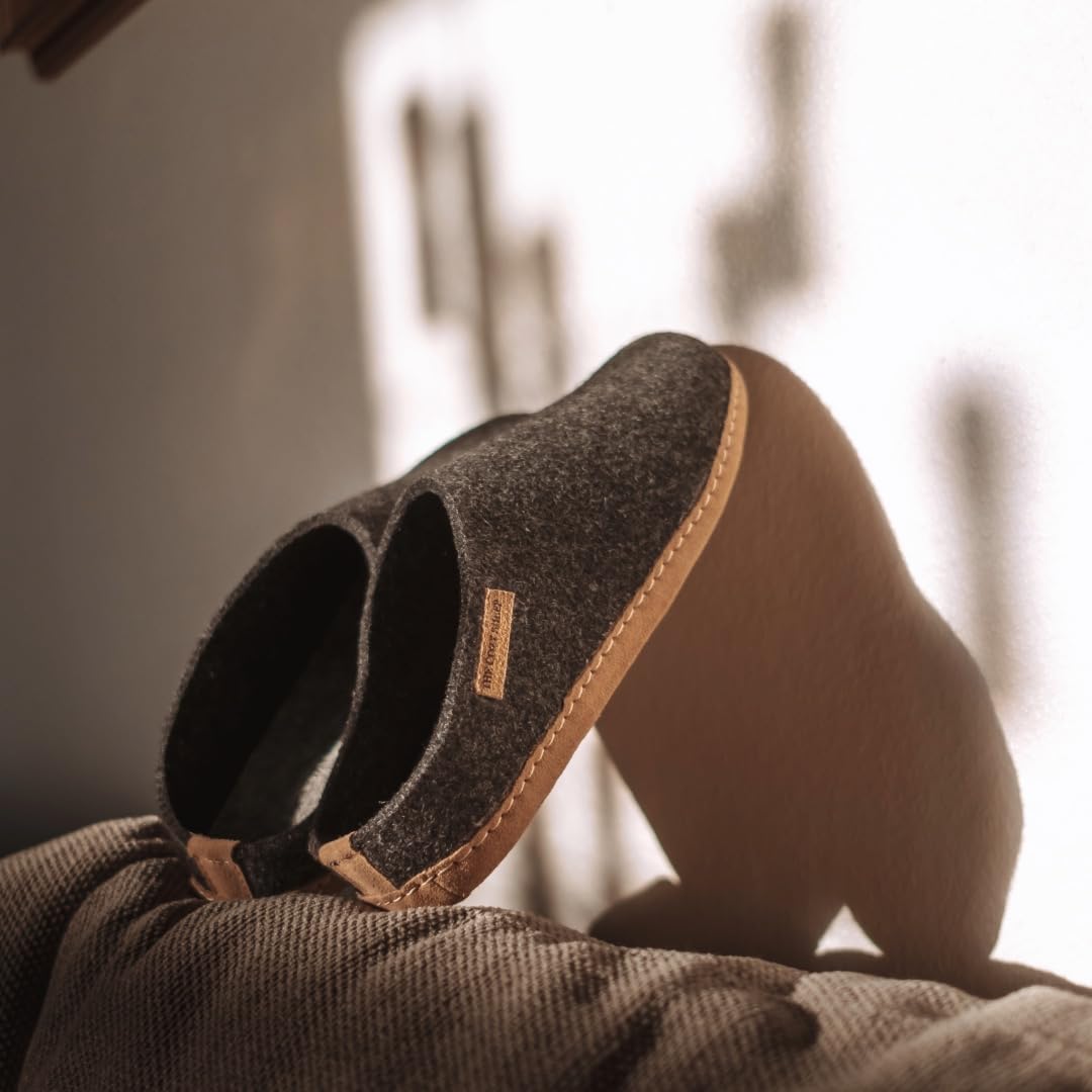 Filzpantoffeln mit Ledersohle | Praktische Damen & Herren Hausschuhe Sommer und Winter | Bequeme Hüttenschuhe Damen und Herren | Filzhausschuhe Geschlossen